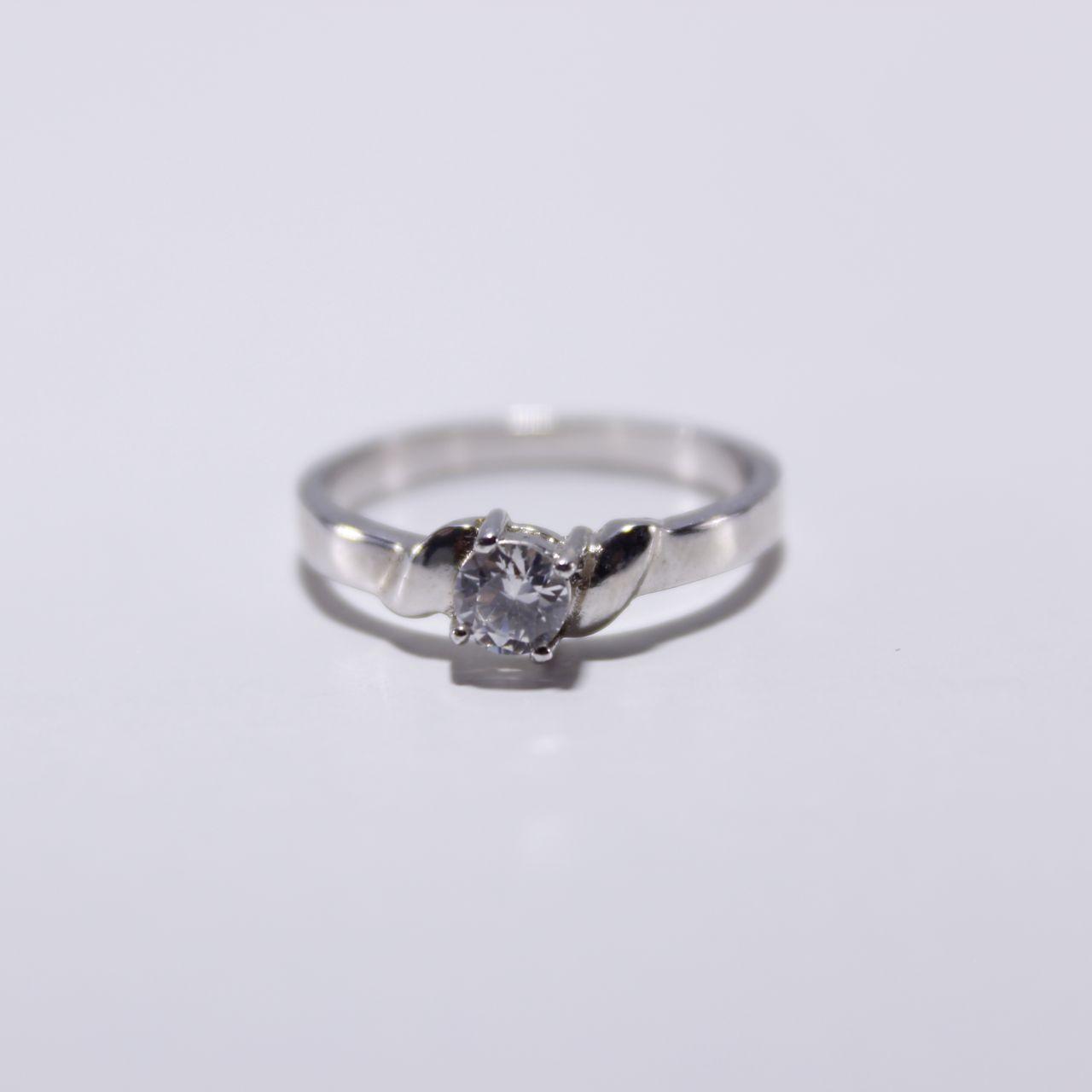 Silver Tone Solitaire Ring Round Colour Stone Minimalist