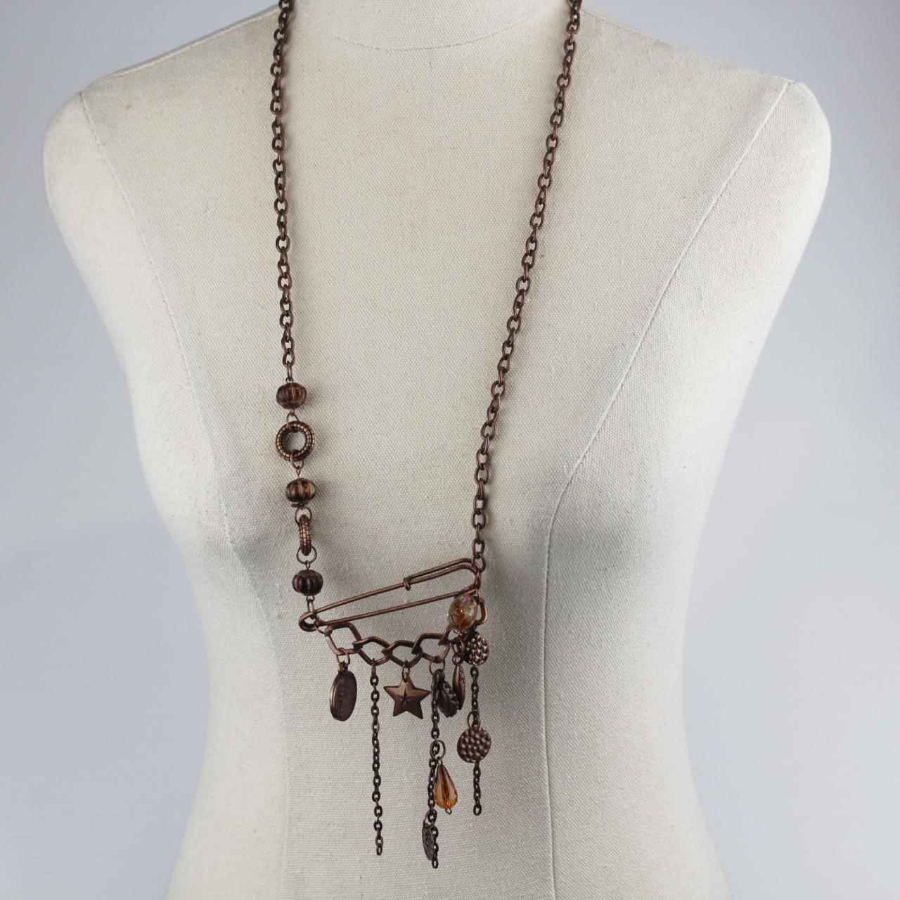 Bohemian Handmade Necklace Copper Chain Pin Charms Star Meda
