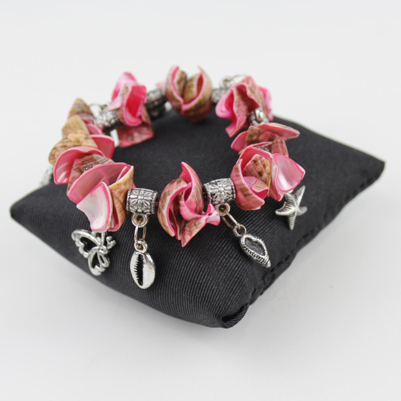 Handmade Pink Shell Charm Bracelet Dolphin Butterfly Heart S