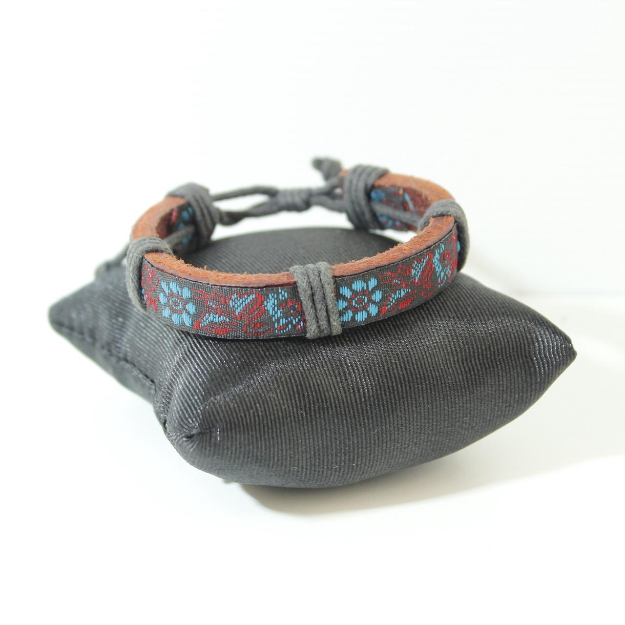 Leather Bracelet Floral Embroidered Boho Hippie Tribal Wrap Jewellery