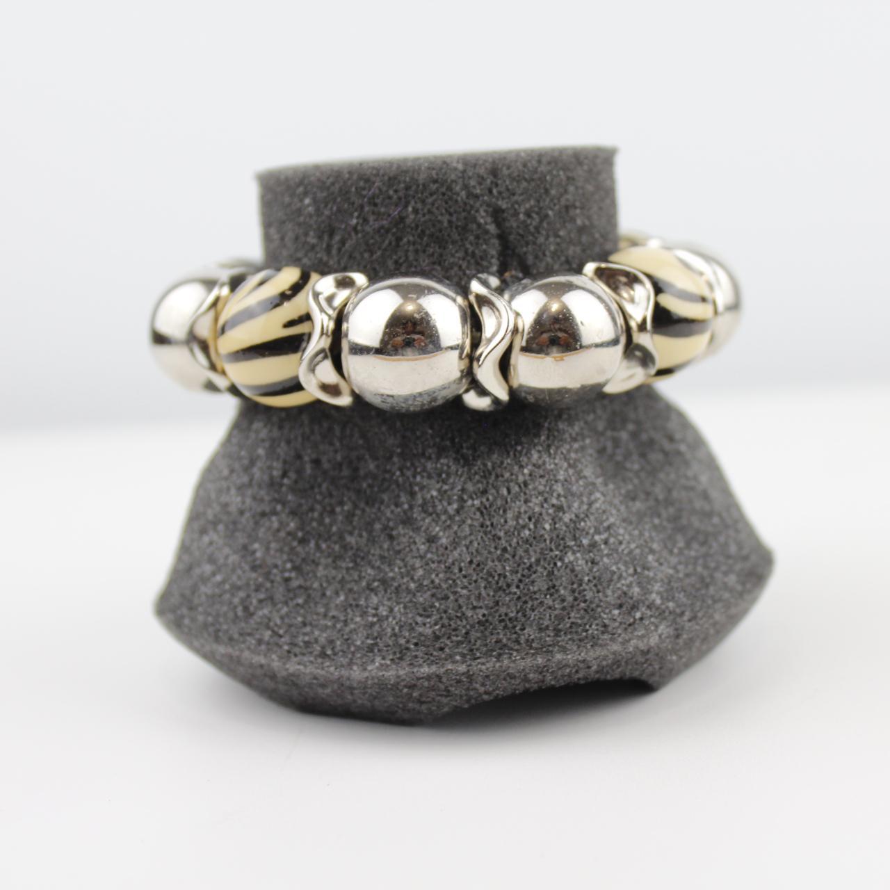 Stylish Silver and Striped Beaded Bracelet with Black and Be