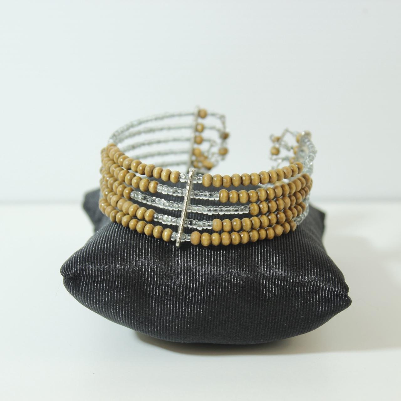 Multi Row Beaded Cuff Bracelet Silver Gold Tone Stacked Statement Coil Wrap