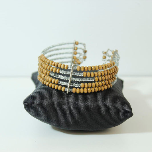 Multi Row Beaded Cuff Bracelet Silver Gold Tone Stacked Statement Coil Wrap