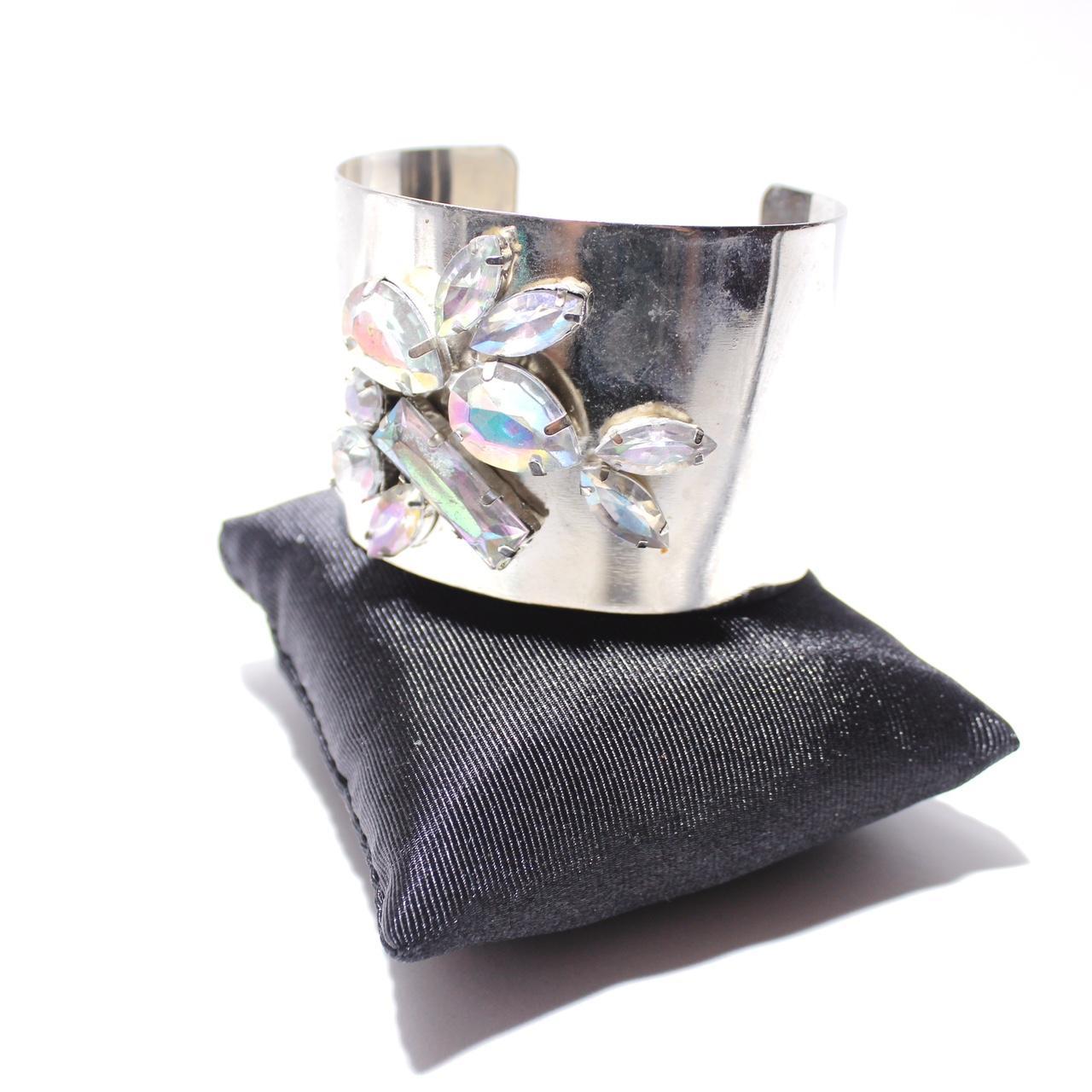 Vintage Silver Moonstone Cuff Bracelet Boho Chic Floral