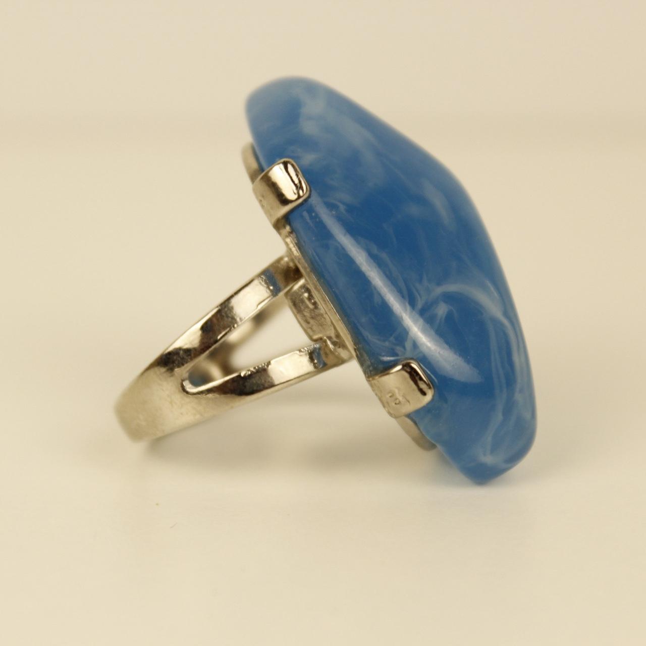 Vintage Blue Ring Silver Tone Split Shank Cocktail Jewellery Size S  Deadstock.
