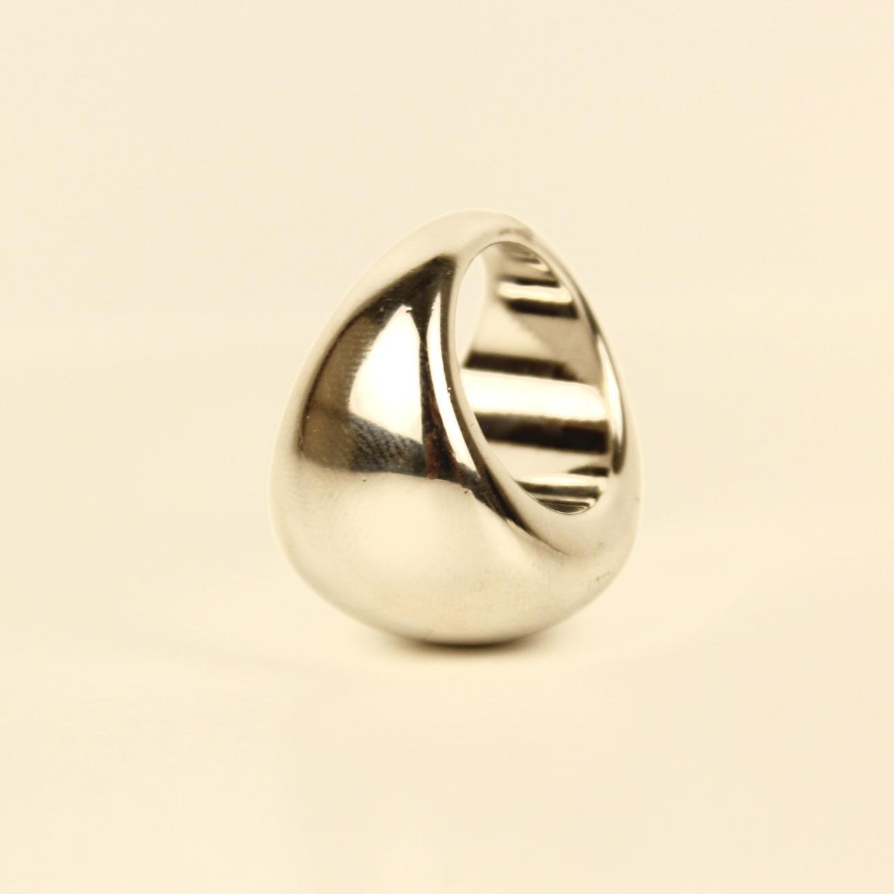 Chunky Silver Tone Dome Ring Size N High Polish Modernist Statement