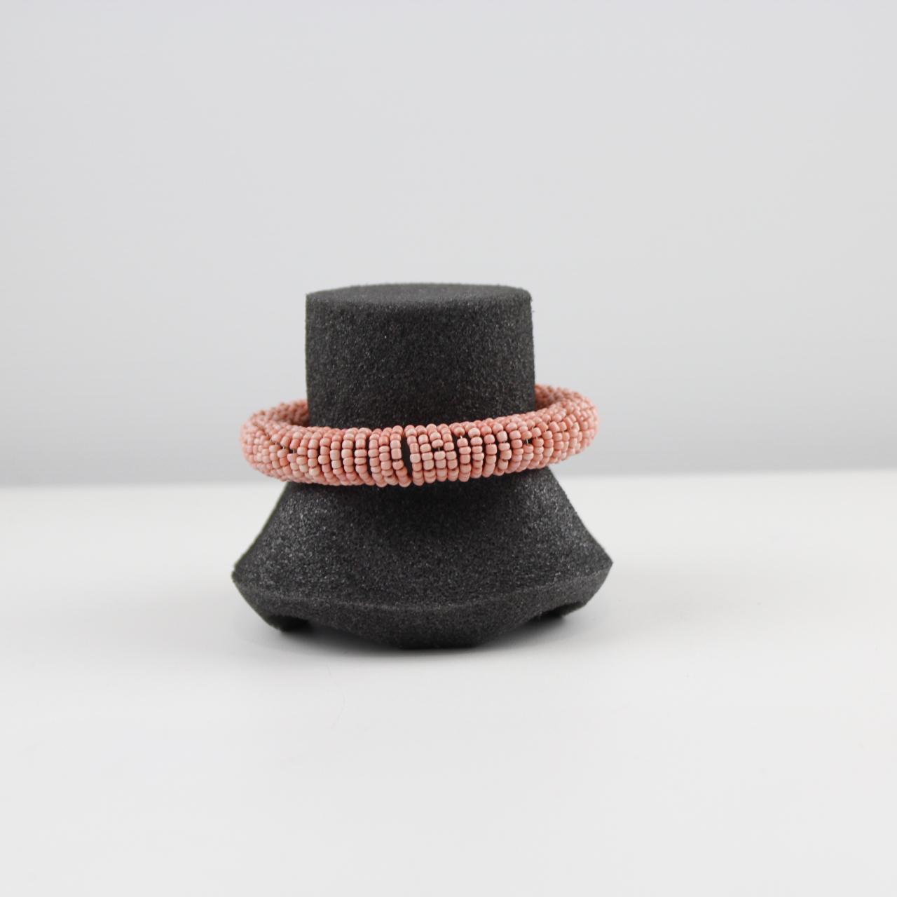 Pink Beaded Bangle Bracelet Artisan Woven Jewelry Statement