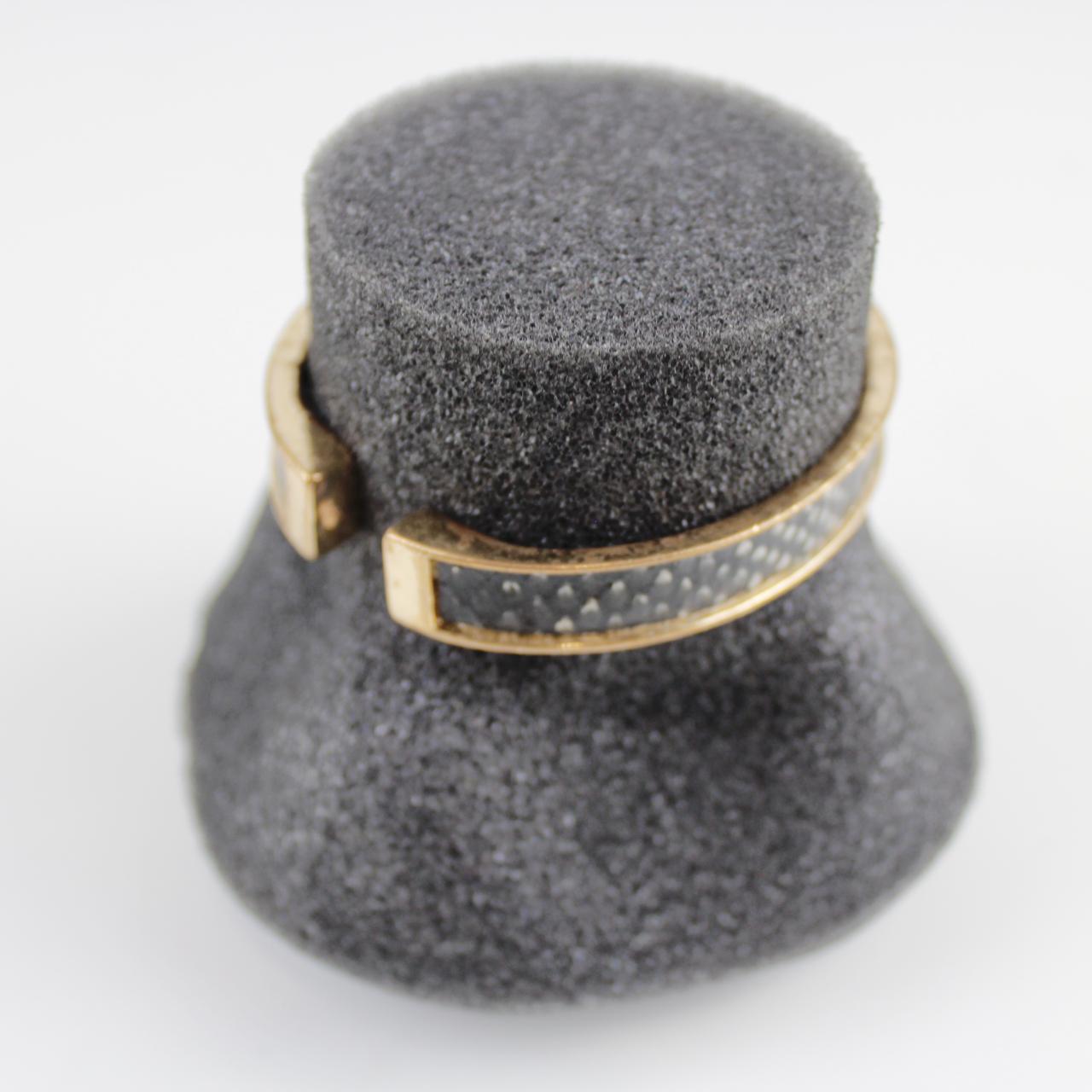 Gold-Tone Bangle Bracelet with Black Inlay - Textured Design