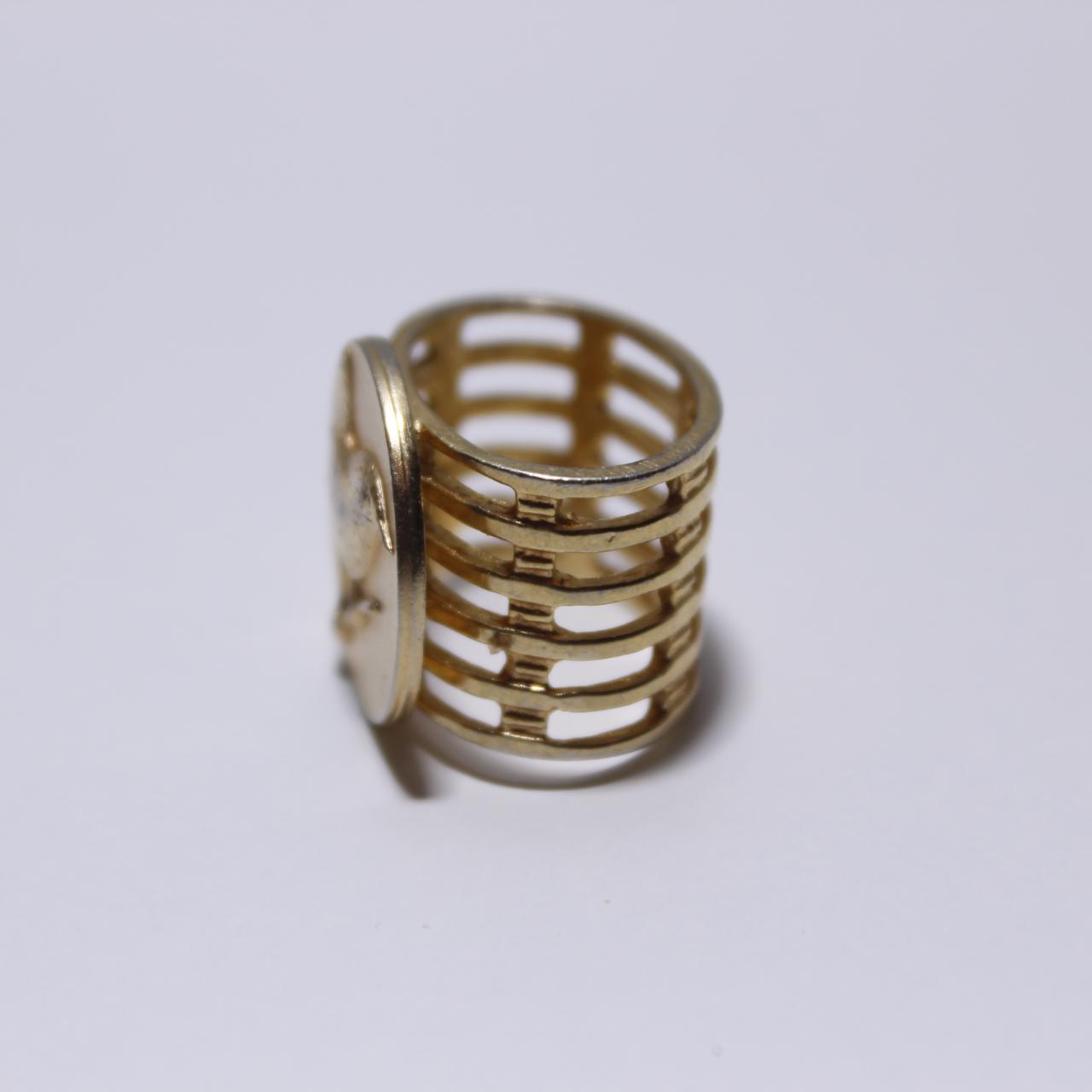 Wren Bird Ring Gold Tone Wide Cage Band Statement Jewelry
