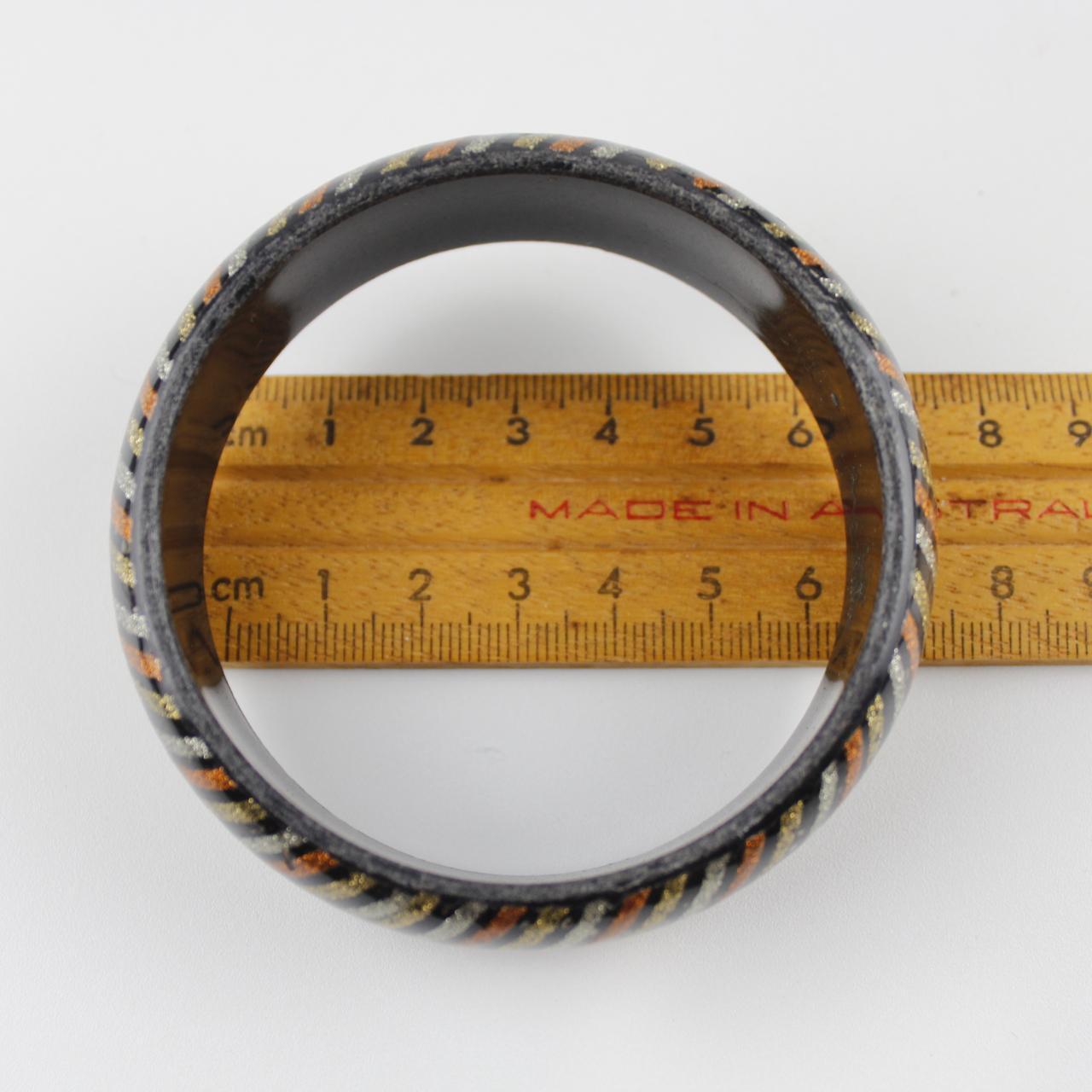 Black Chunky Bangle Bracelet with Glitter Stripes - Colorful