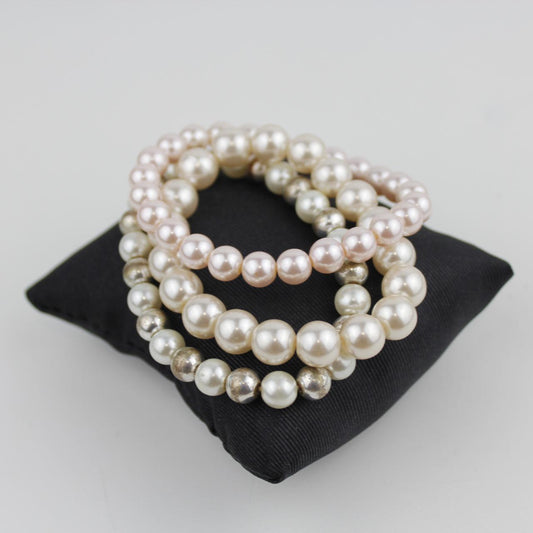 Pearl Bead Bracelet Set White Pink Silver Jewelry Fashion Ac