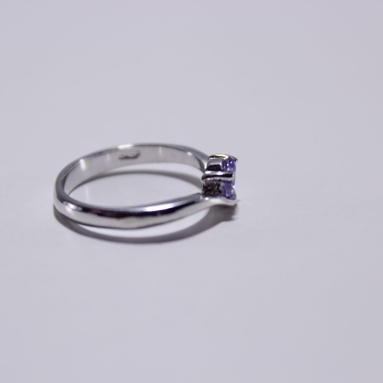 Silver Tone Solitaire Ring Round Purple Colour Stone Minimal