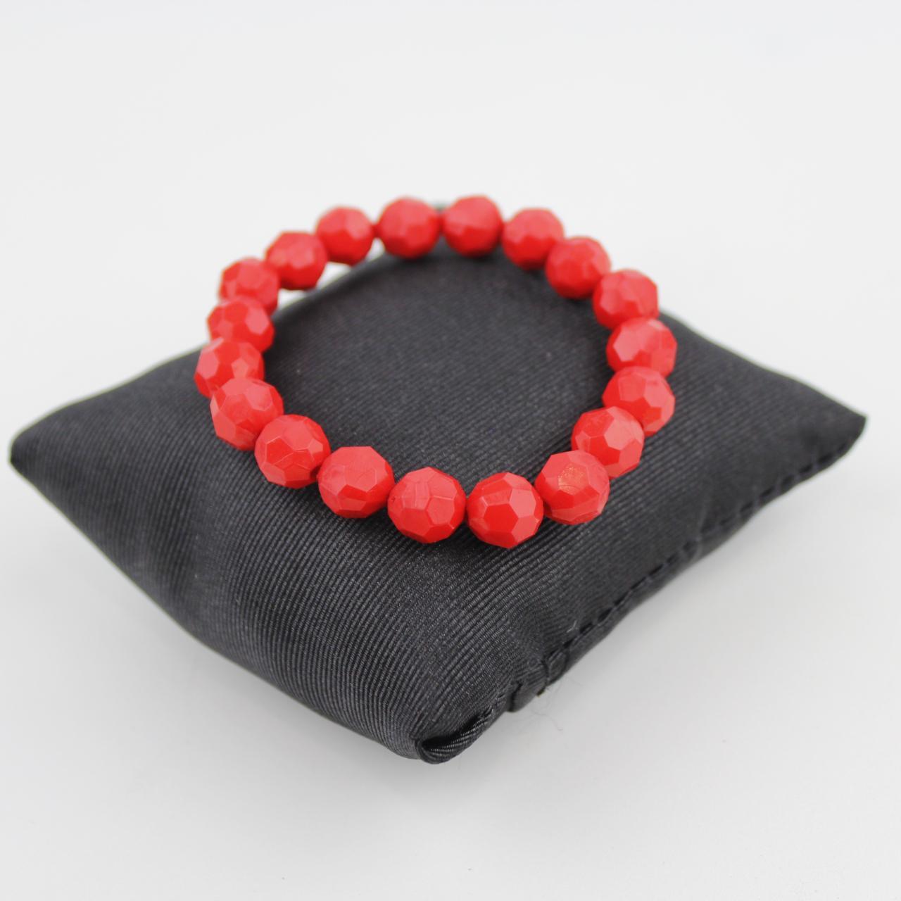 Red Faceted Bead Stretch Bracelet Glass Resin Jewelry Fashio