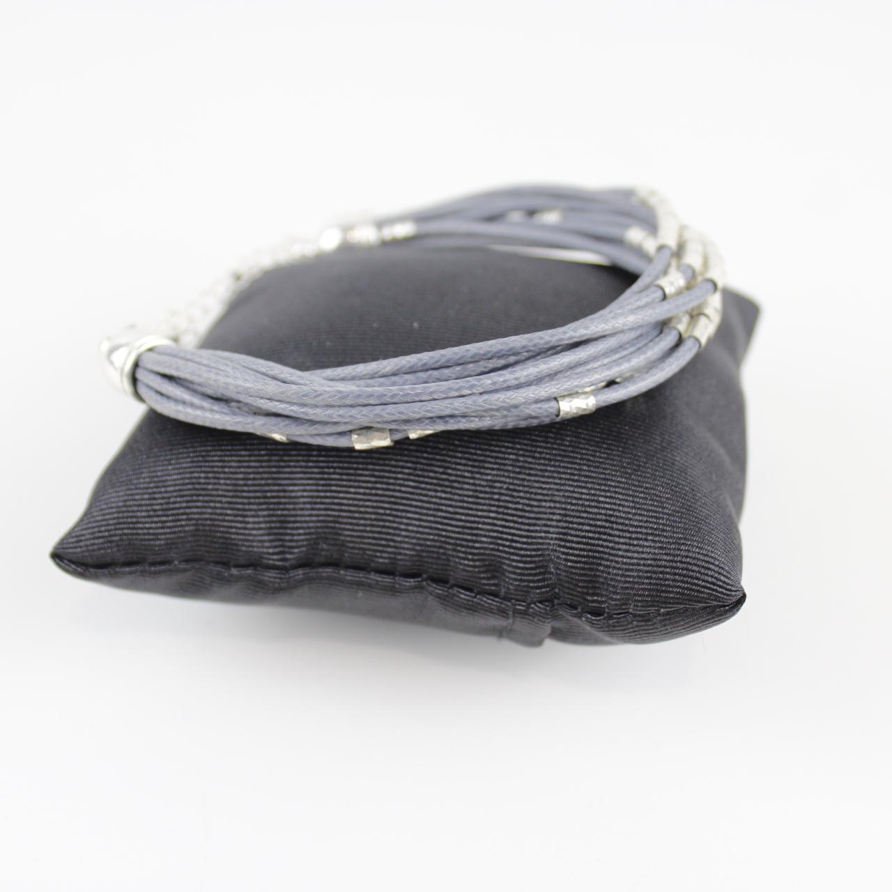 Cord Bracelet with Silver Beads - Gray - Boho Chic - Multi-S
