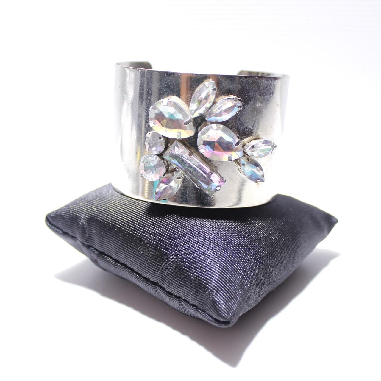 Vintage Silver Moonstone Cuff Bracelet Boho Chic Floral