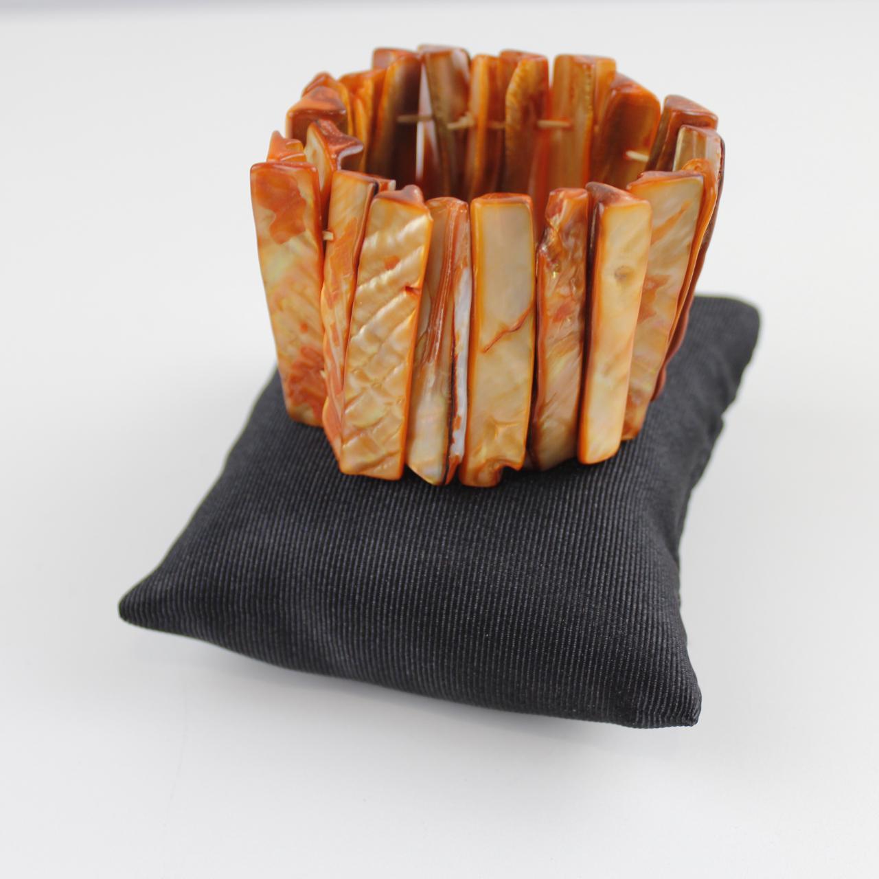 Orange Abalone Shell Bead Bracelet Rectangular Tile Boho Sta