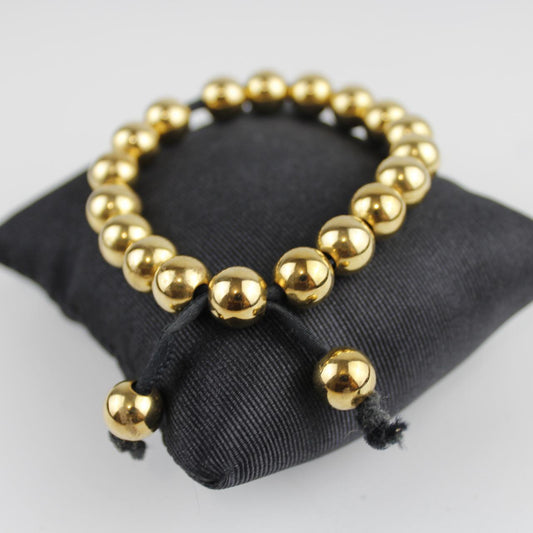 Elegant Gold Tone Bead Bracelet - Adjustable Gold Spheres in