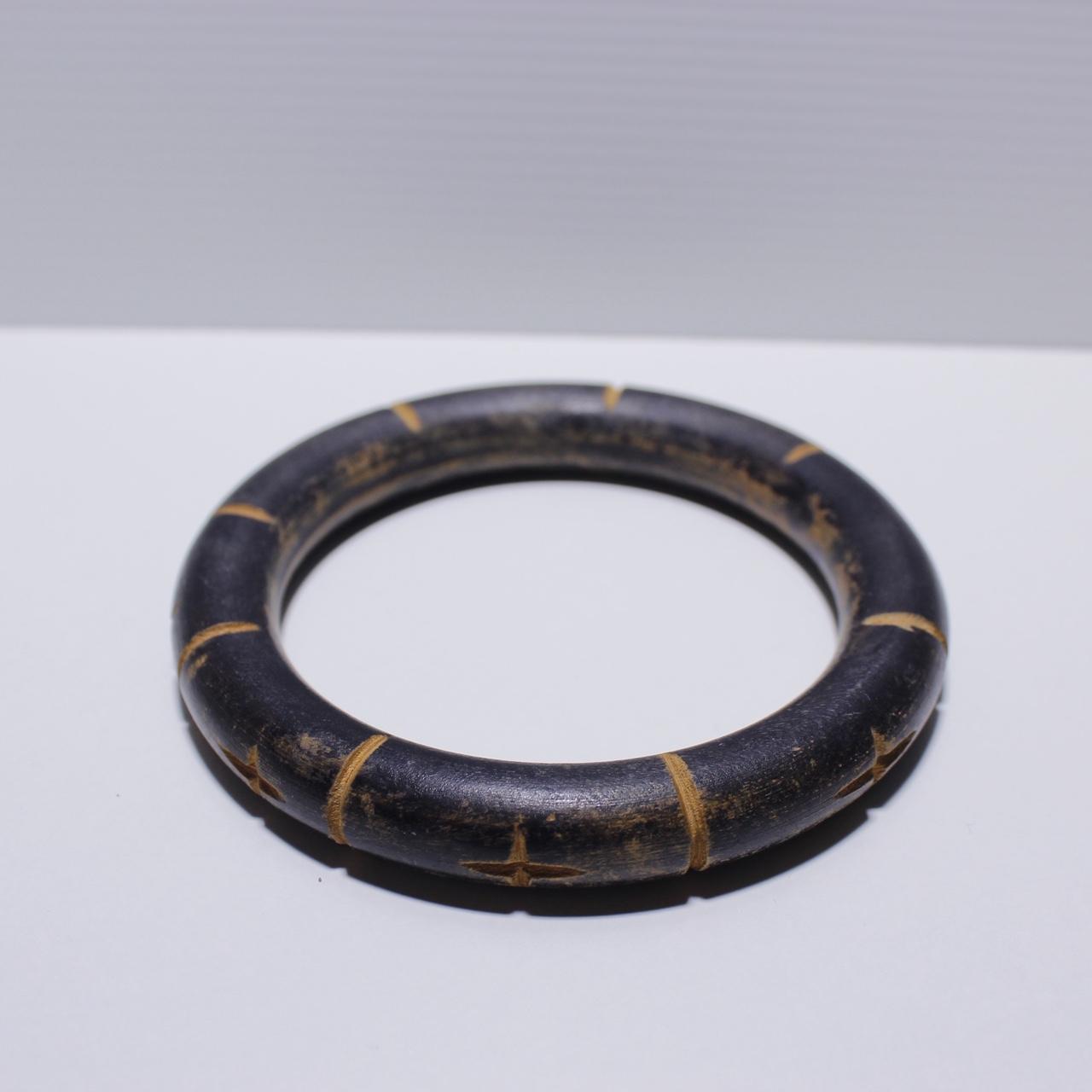 Vintage Bamboo Style Bangle Bracelet Gold Tone Wrap Dark