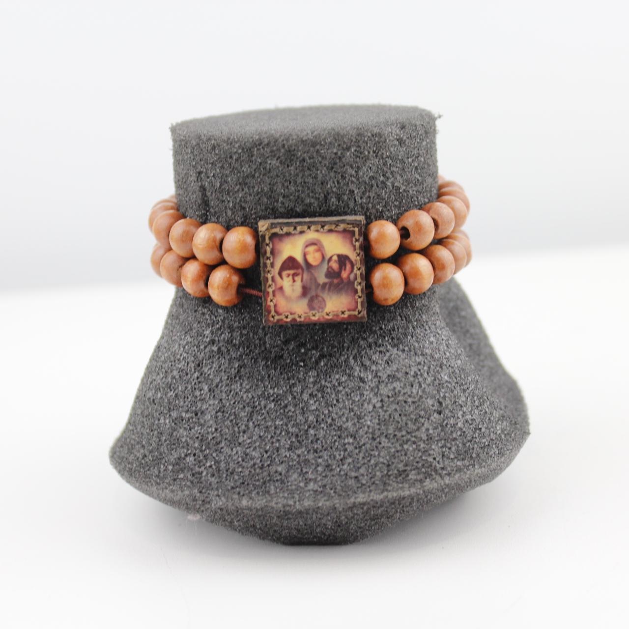 Wooden Beaded Bracelet Double Strand Religious Charm Spiritu