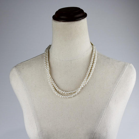 Double Strand Pearl Necklace Cream Faux Pearls Classic Elega
