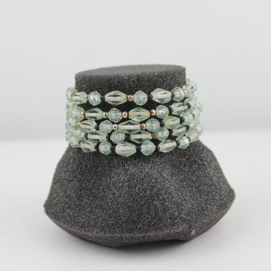 Light Green Faceted Bead Bracelet Set Metallic Spacers Jewel