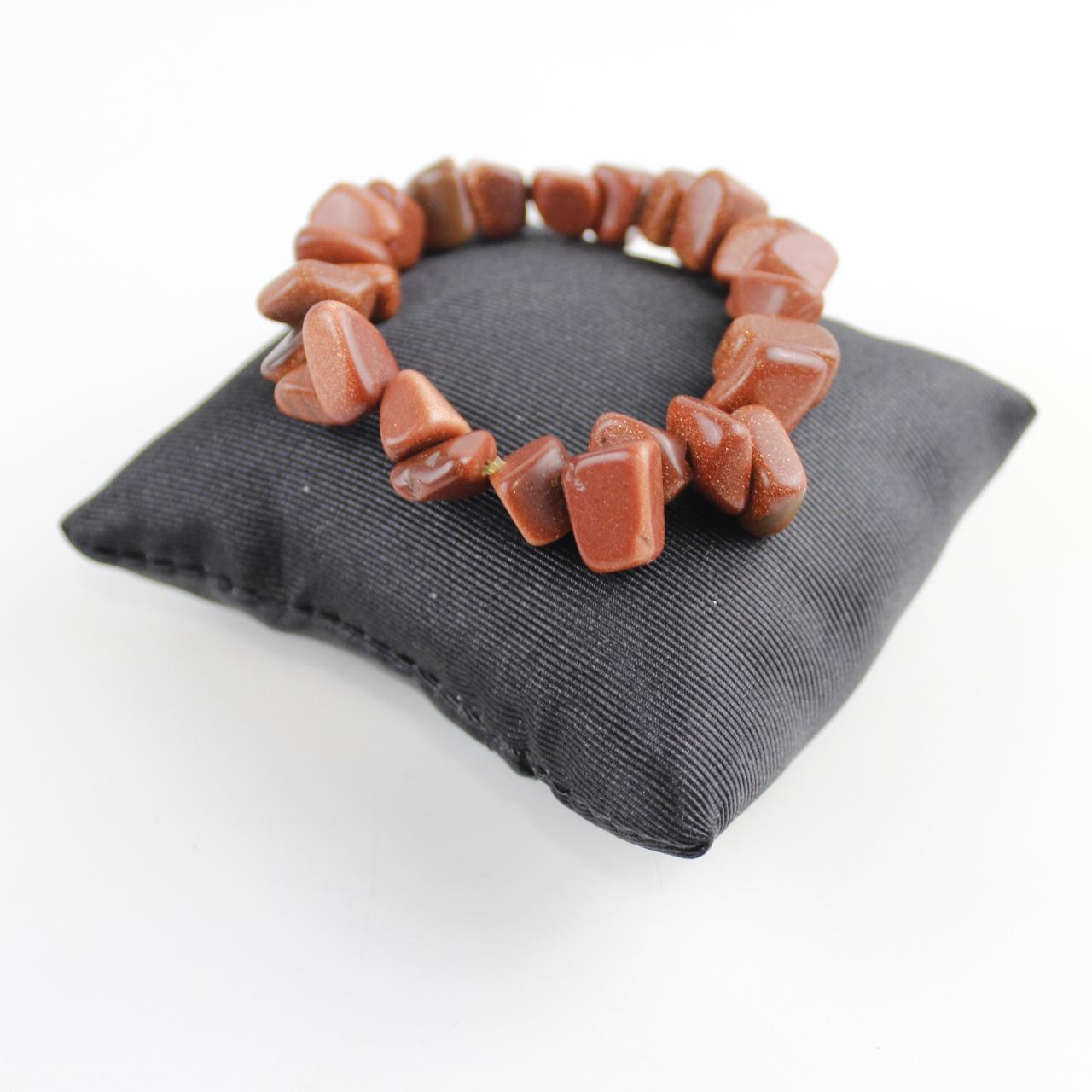 Goldstone Chip Bracelet Copper Brown Beaded Stretch Gem Jewe