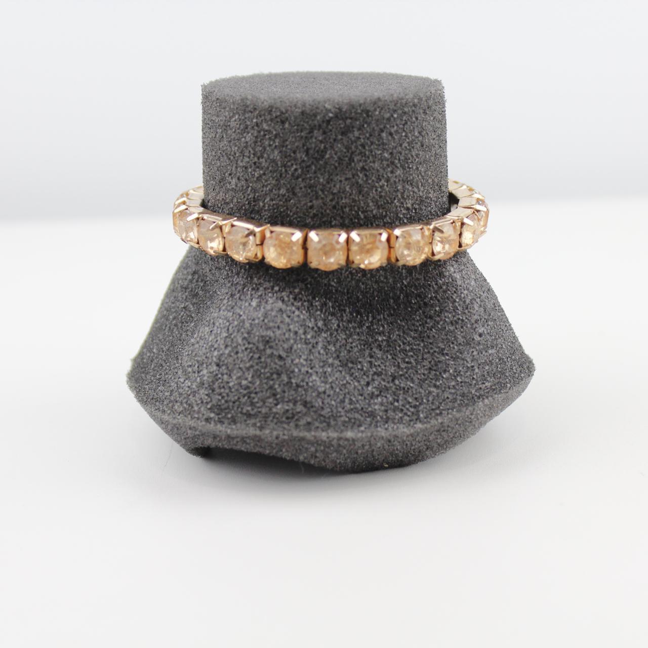 Gold Tone Stretch Bracelet Champagne Rhinestone Vintage Styl