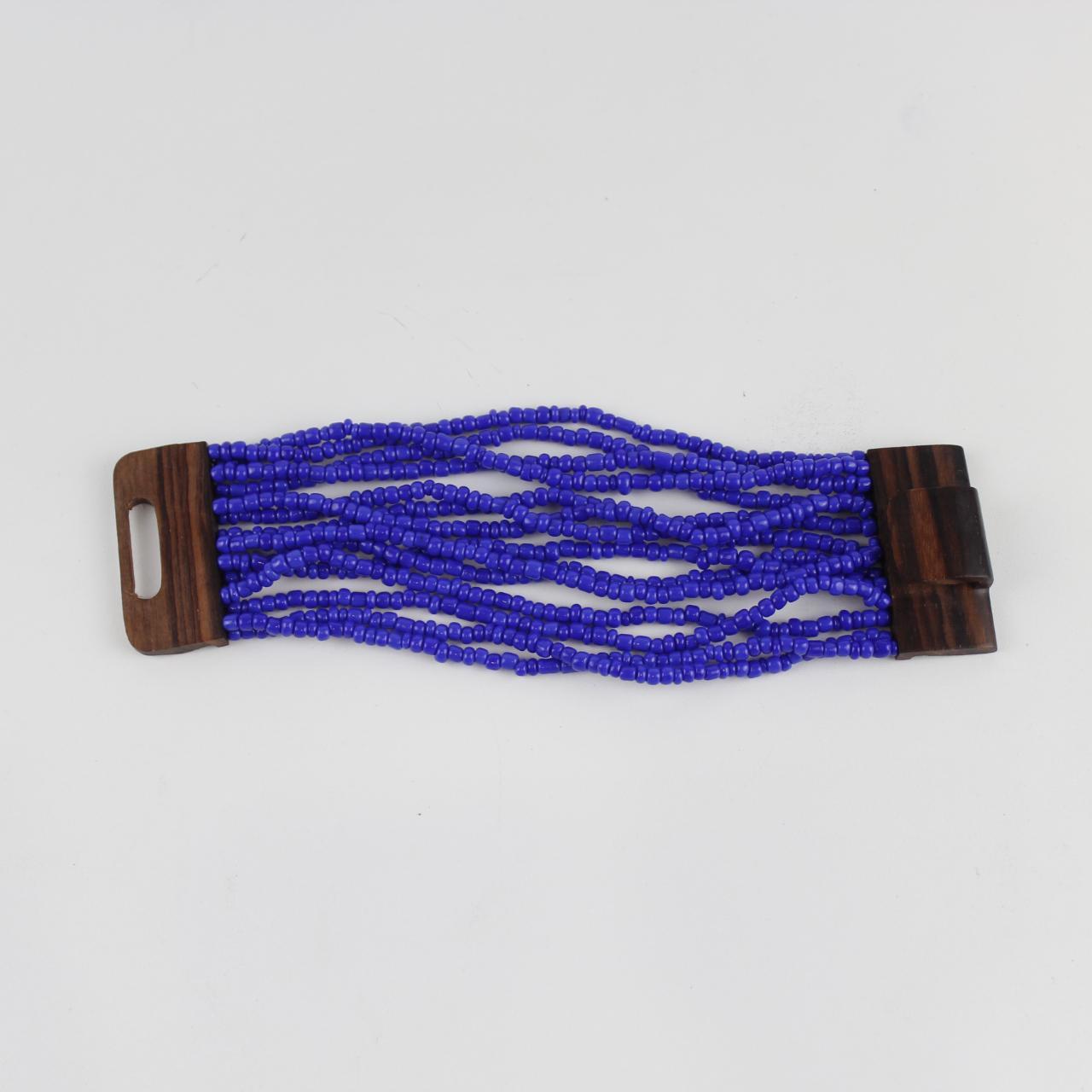 Blue Beaded Bracelet - Multi-Strand - Textured Design - Bold