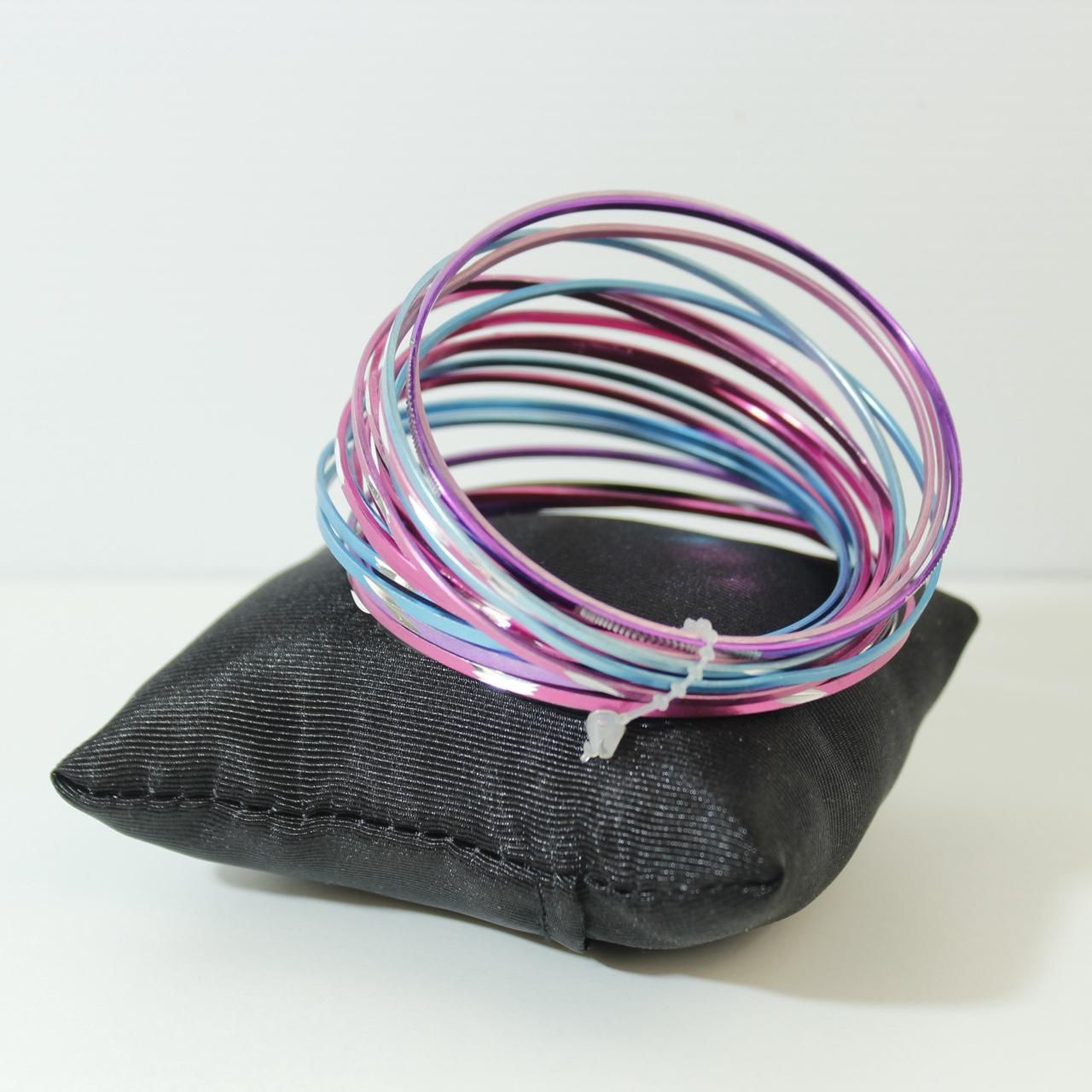 Set Multi-Colour Metallic Stacking Bangles Pink Purple Blue  Festive Summer