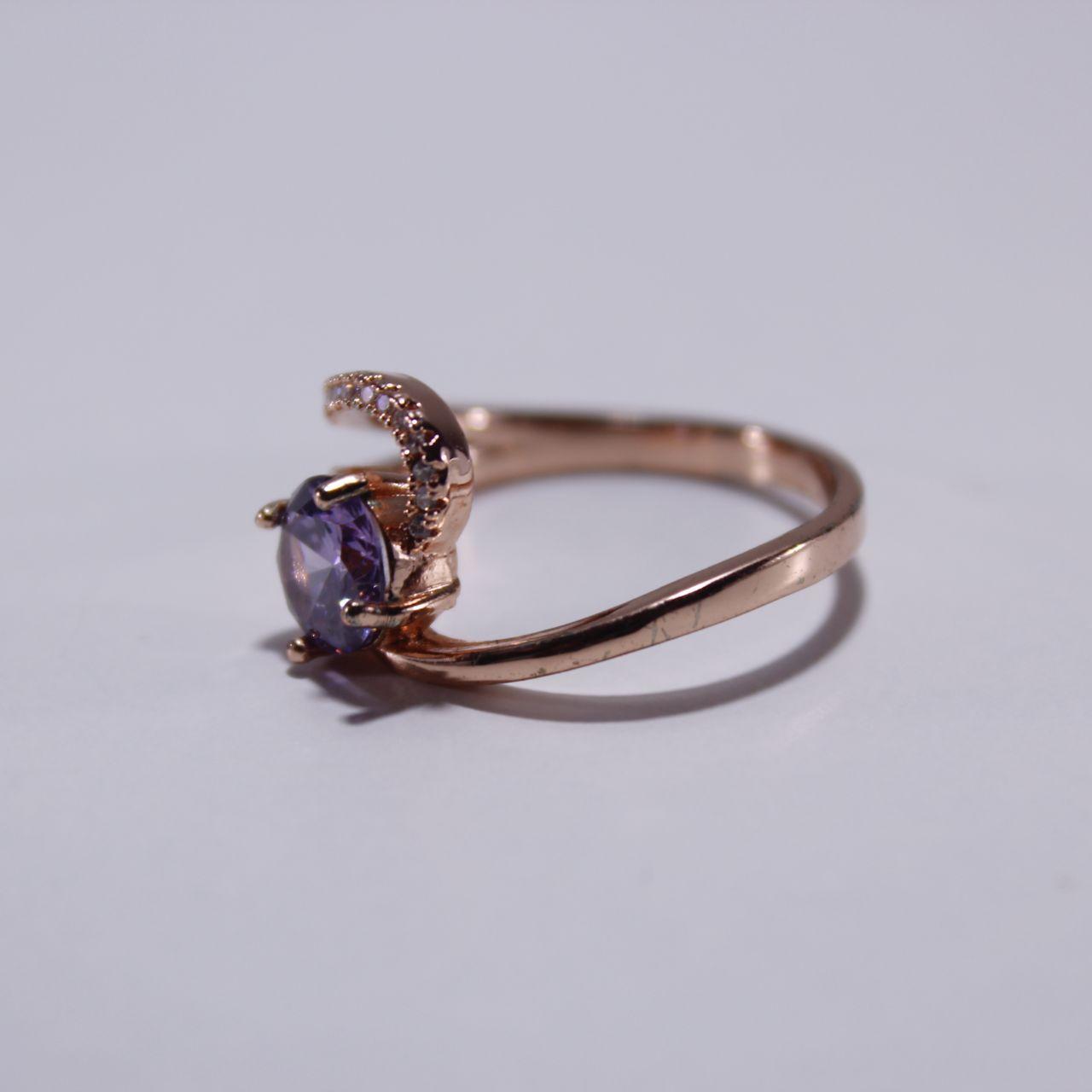 Modern Twist Design Purple Gemstone Ring Rose Gold Statement