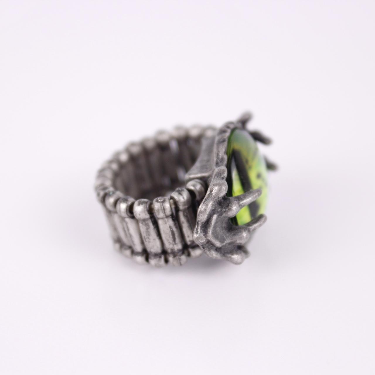 Green Dragon Eye Ring Silver Tone Stretch Band Gothic Punk Biker Statement Jewel