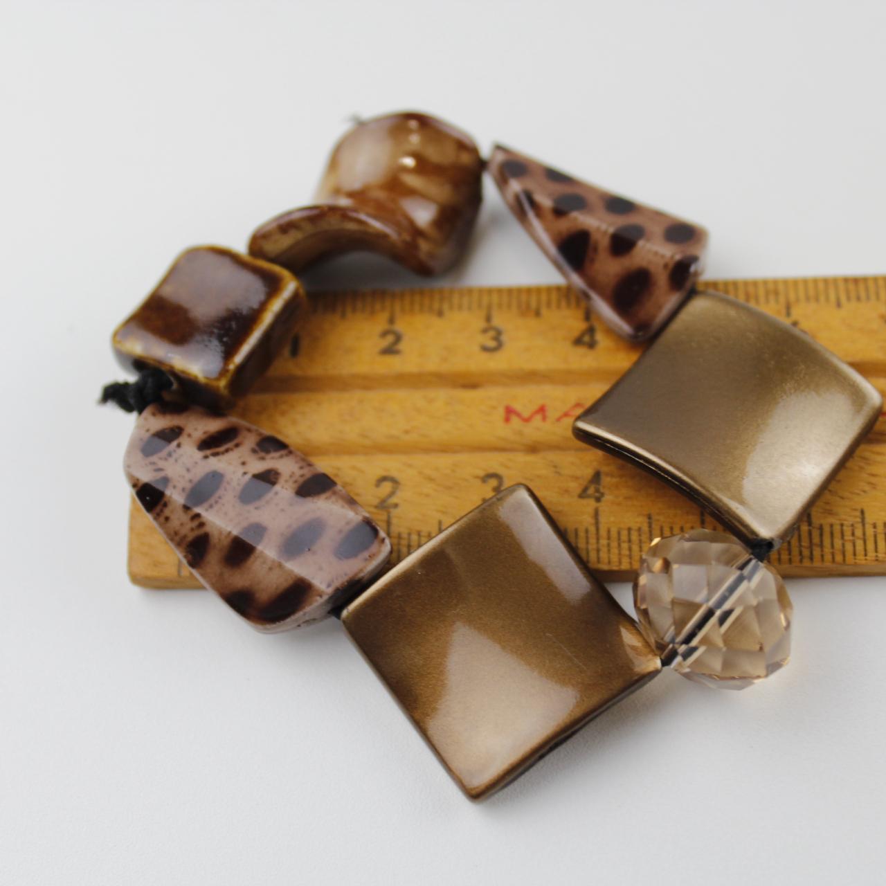 Elegant Handmade Geometric Bead Jewelry Bronze Gold Metallic