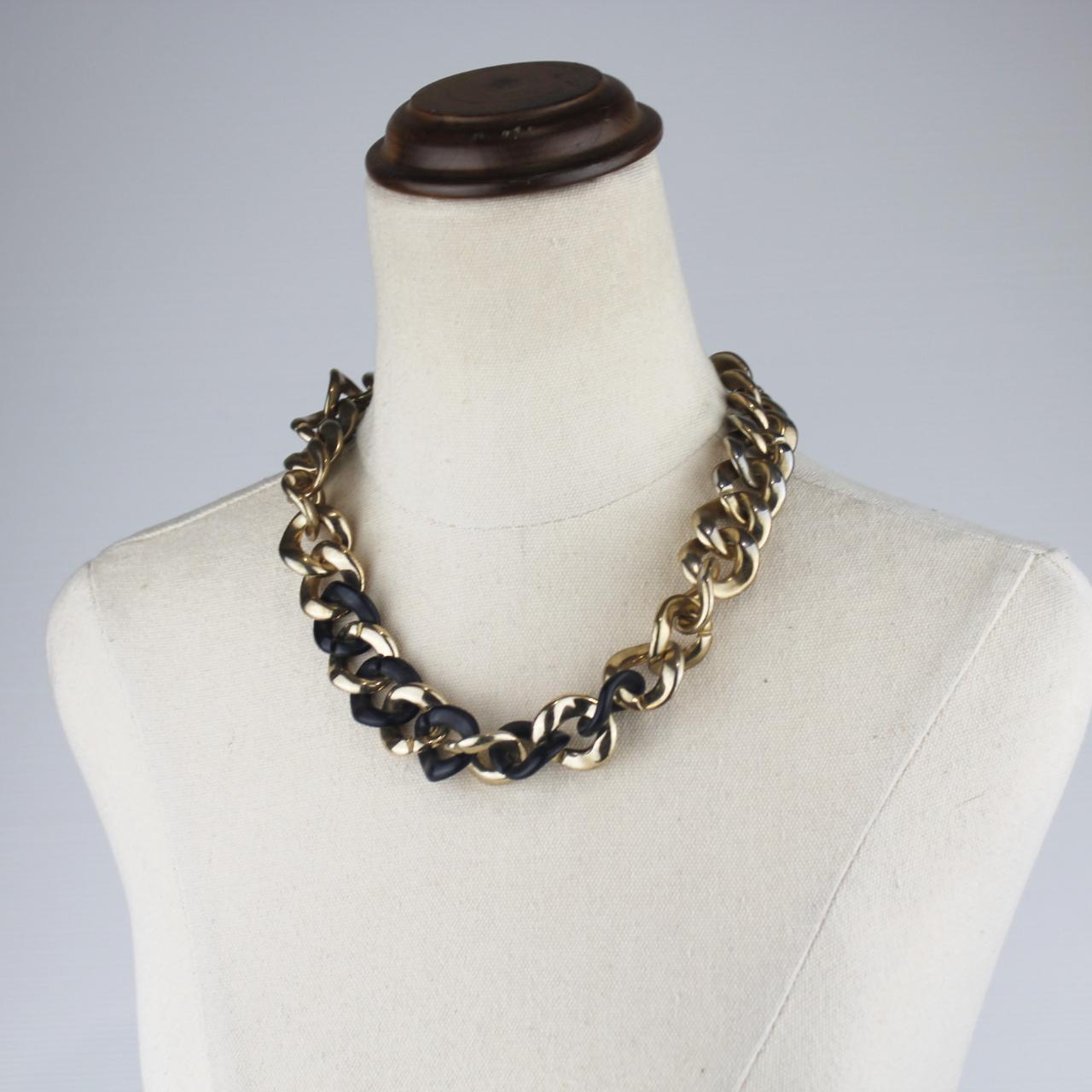 Chunky Statement Necklace Two Tone Gold Black Large Chain Li