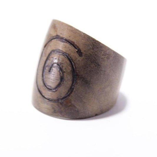 Handmade Artisan Ring Wide Band Tribal Boho Spiral Design