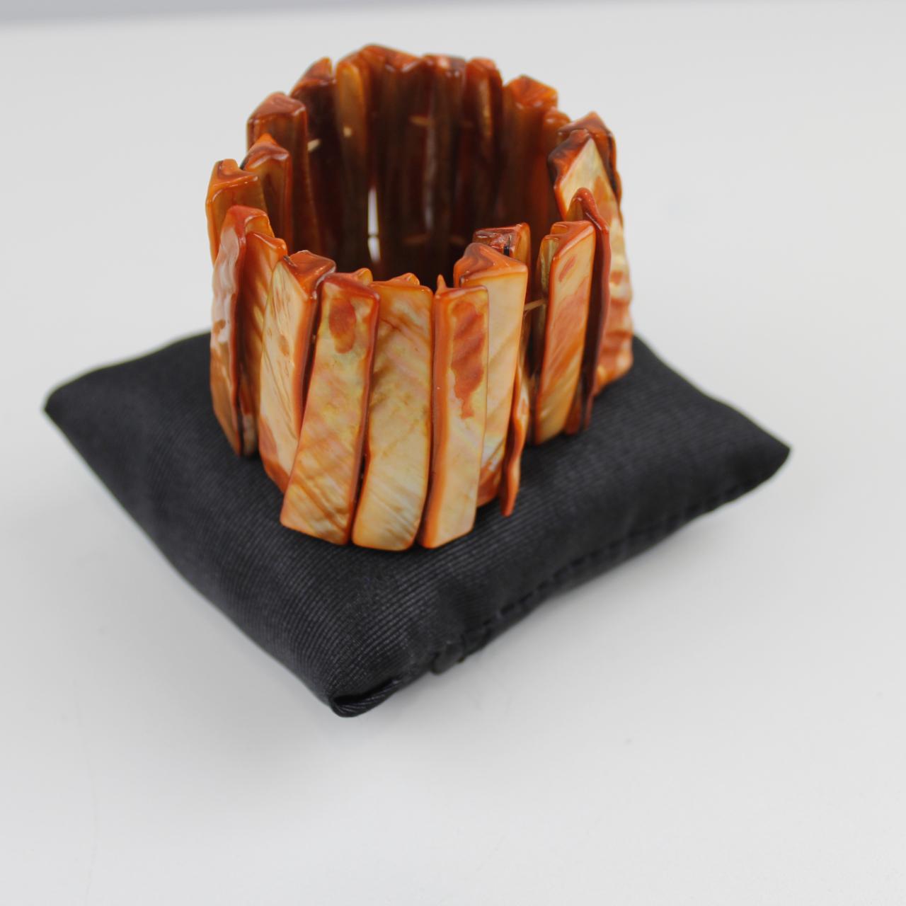 Orange Abalone Shell Bead Bracelet Rectangular Tile Boho Sta