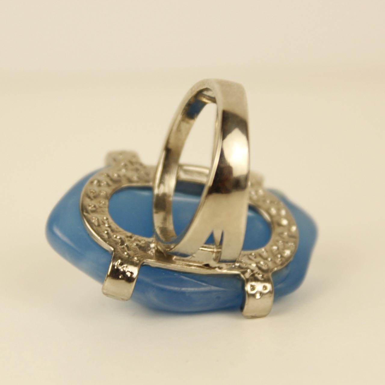 Vintage Blue Ring Silver Tone Split Shank Cocktail Jewellery Size S  Deadstock.