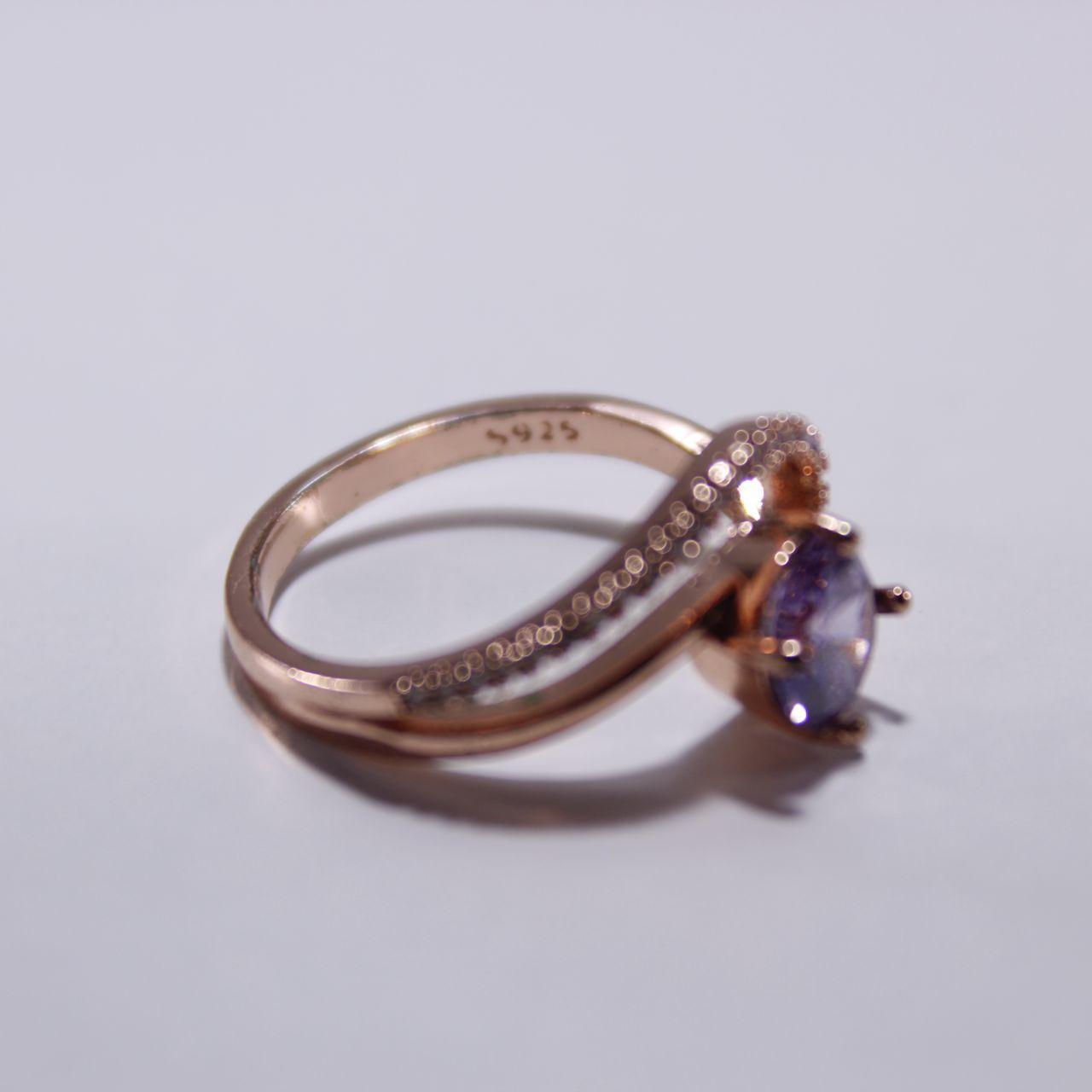 Modern Twist Design Purple Gemstone Ring Rose Gold Statement