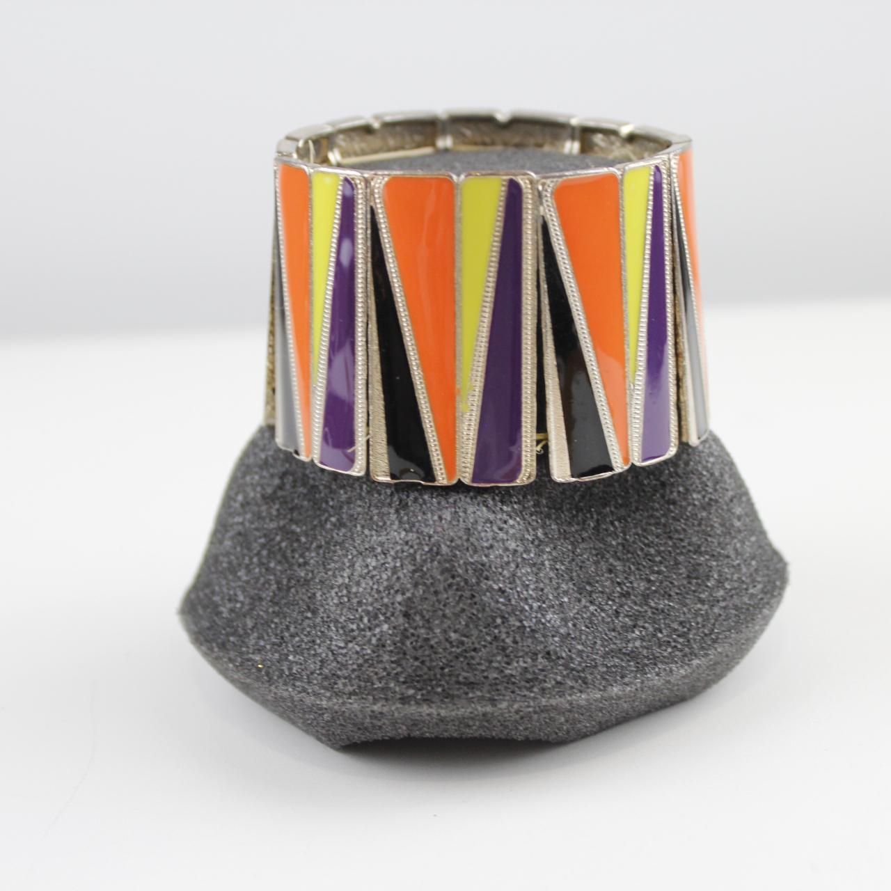 Bold Geometric Orange Yellow Purple Black Enamel Cuff Bracel