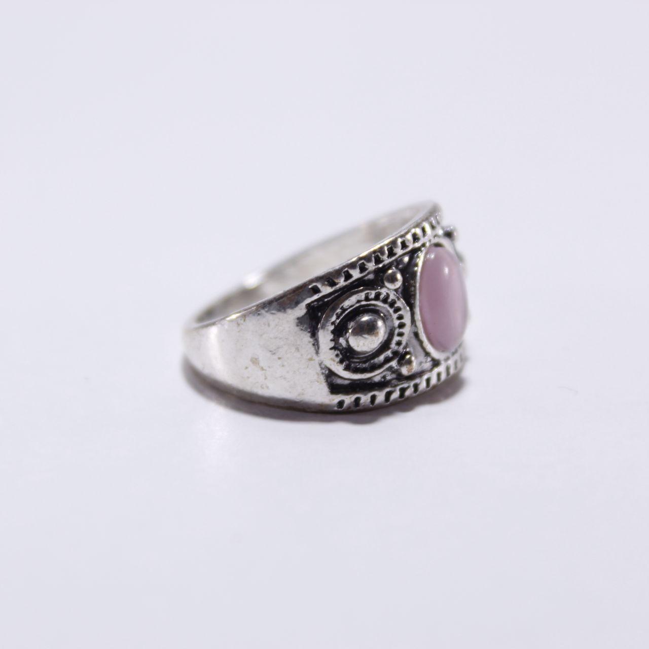 Bohemian Silver Tone Ring Pink Cat Eye Stone Statement Band
