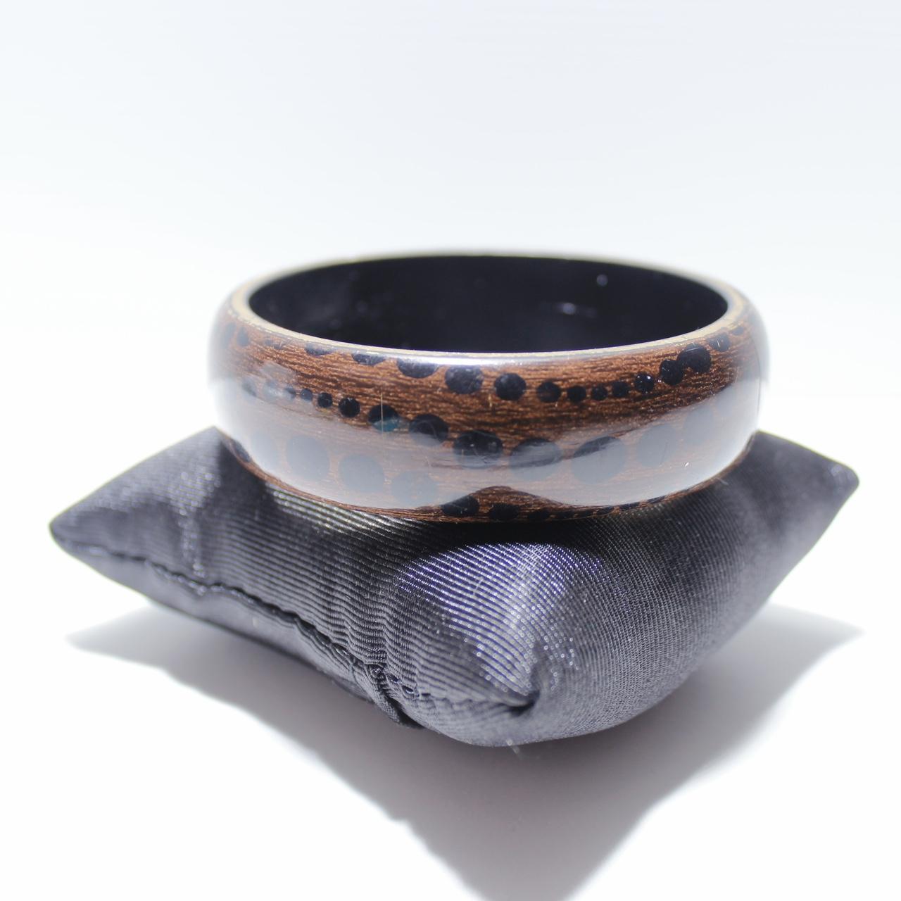 Vintage Chunky Wood Bangle Bracelet Wide Domed Dark Brown