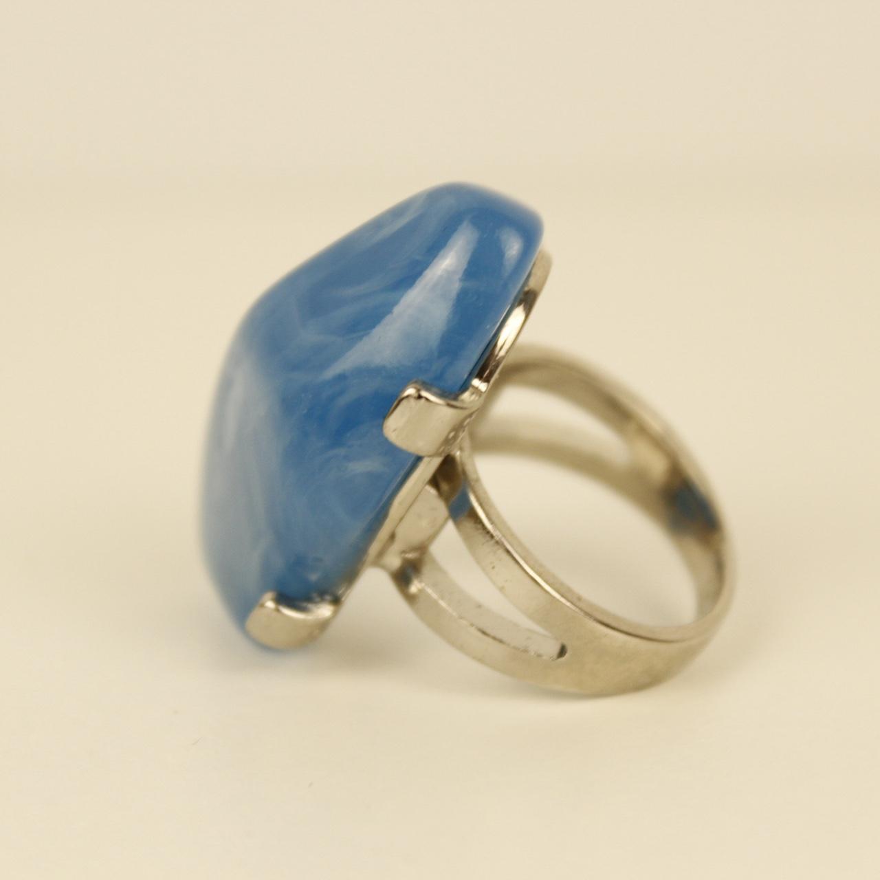 Vintage Blue Ring Silver Tone Split Shank Cocktail Jewellery Size S  Deadstock.