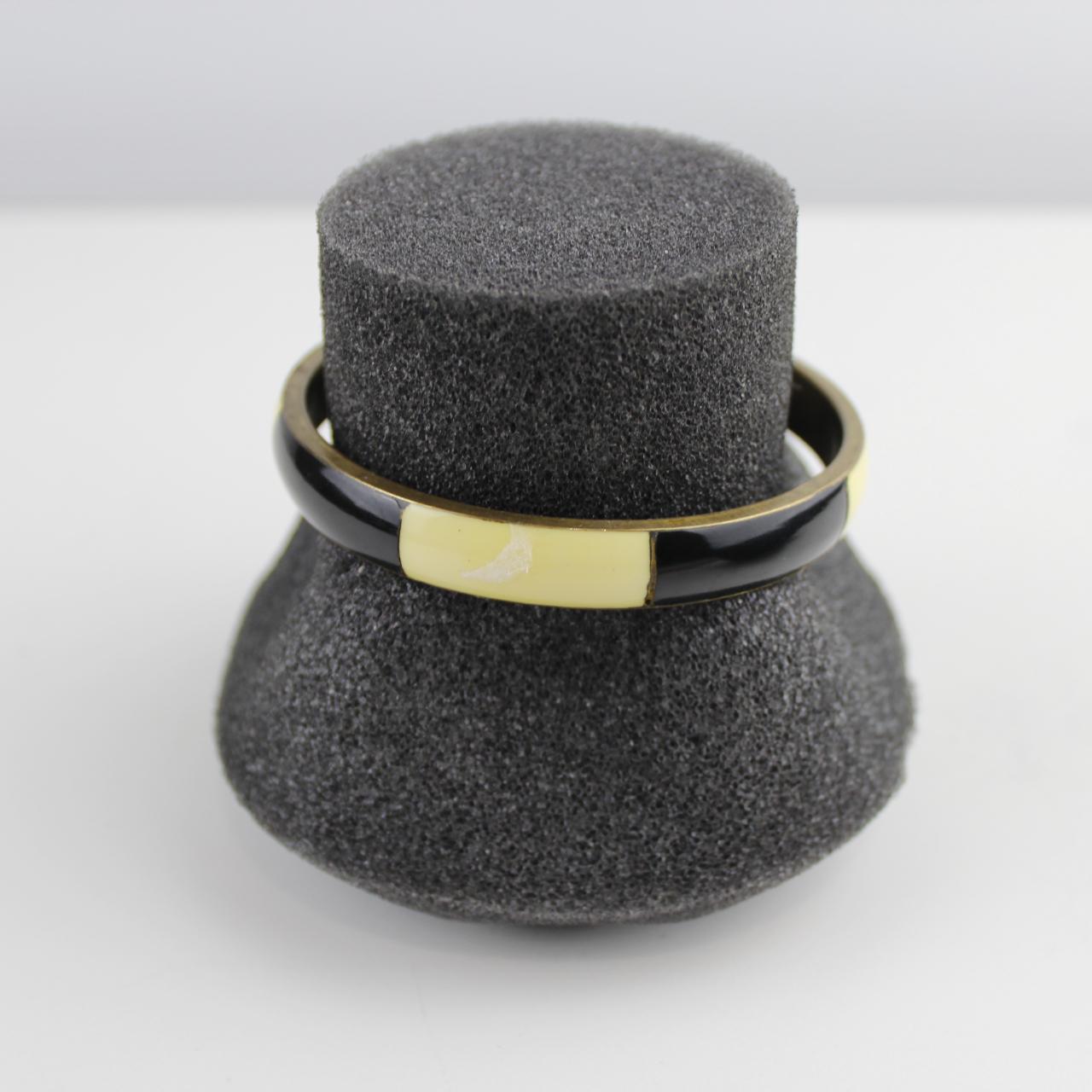Retro Color Block Bangle - Brass, Black, Cream - Unique Vint