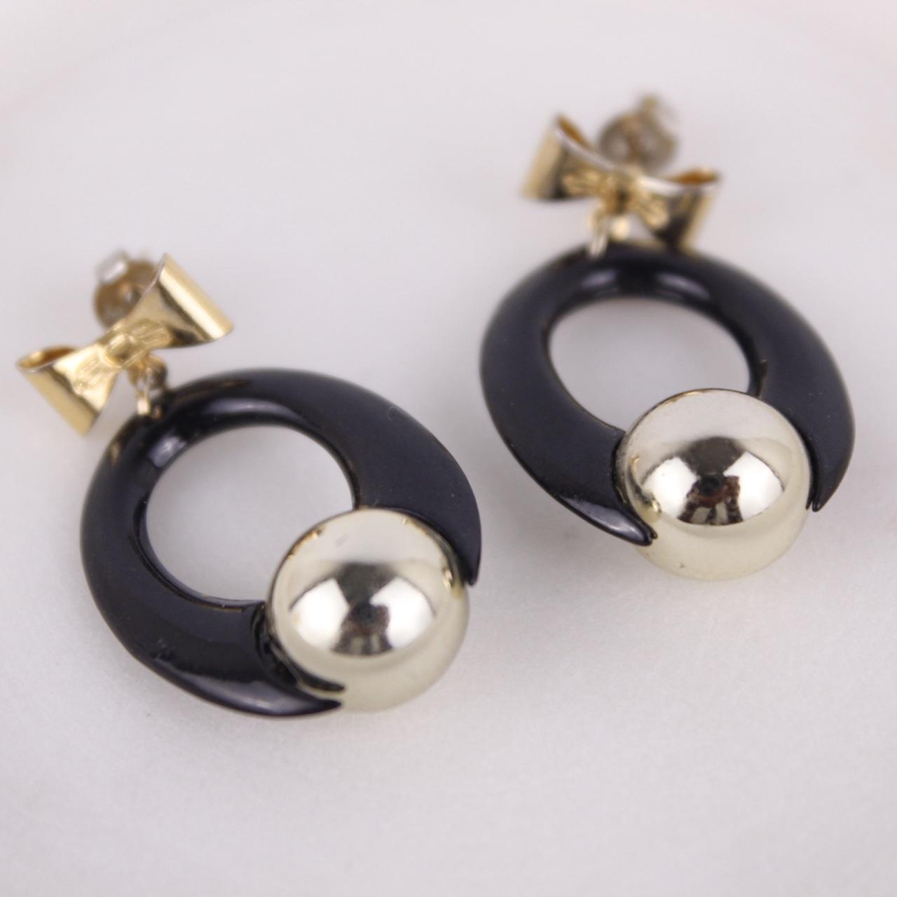 Black Drop Earrings Silver Tone Celtic Knot Leverback Oval Cognac Dangle  Good p