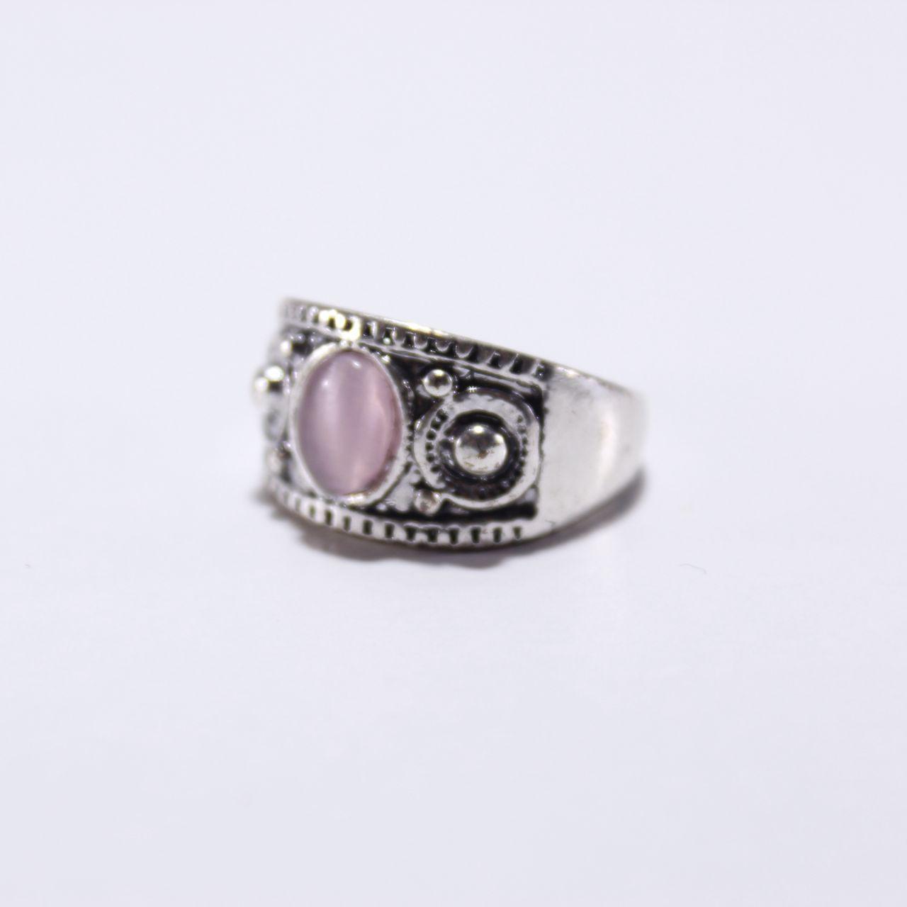Bohemian Silver Tone Ring Pink Cat Eye Stone Statement Band