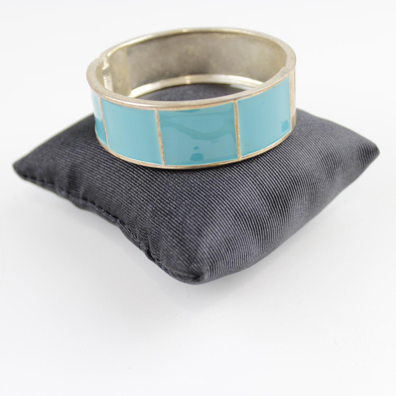 Vintage Enamel Clamper Bracelet Turquoise Blue Gold Tone Wid
