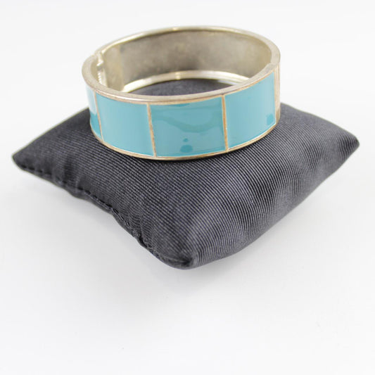 Vintage Enamel Clamper Bracelet Turquoise Blue Gold Tone Wid