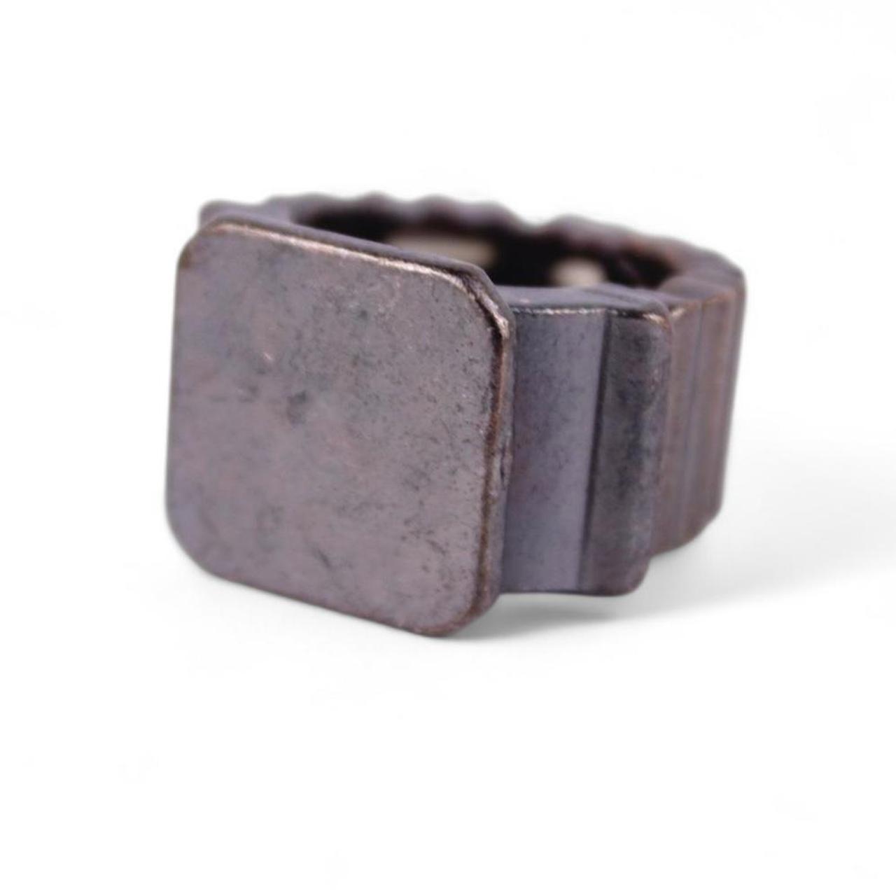 Vintage Brutalist Square Signet Ring Silver tone Wide Industrial Statement Stret