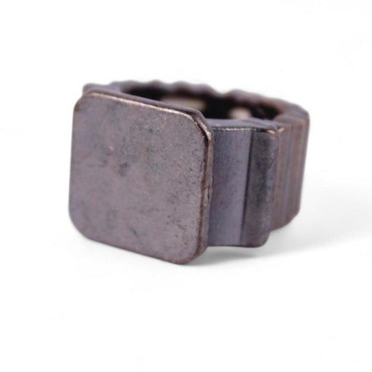 Vintage Brutalist Square Signet Ring Silver tone Wide Industrial Statement Stret