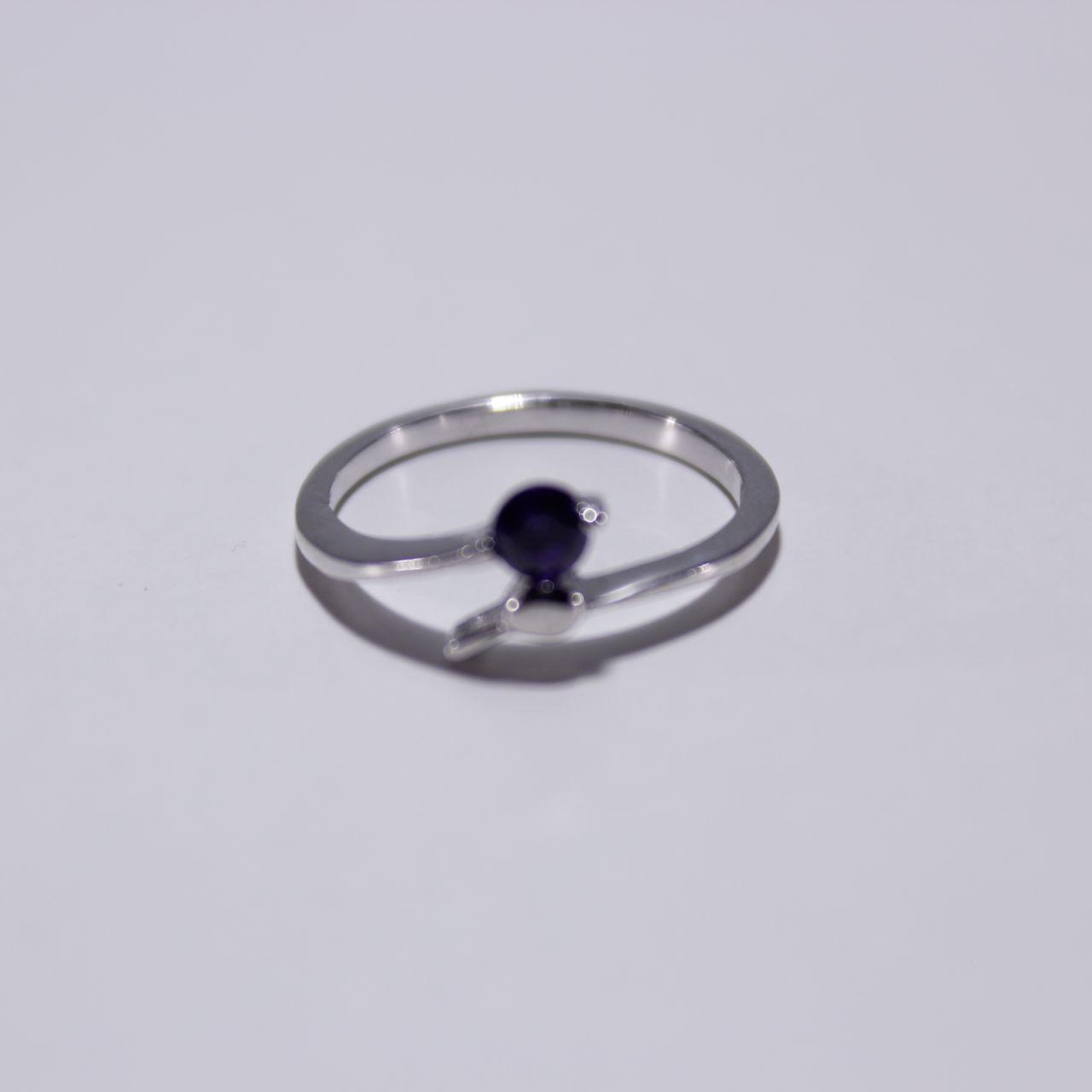 Silver Tone Solitaire Ring Round Stone Purple Minimalist