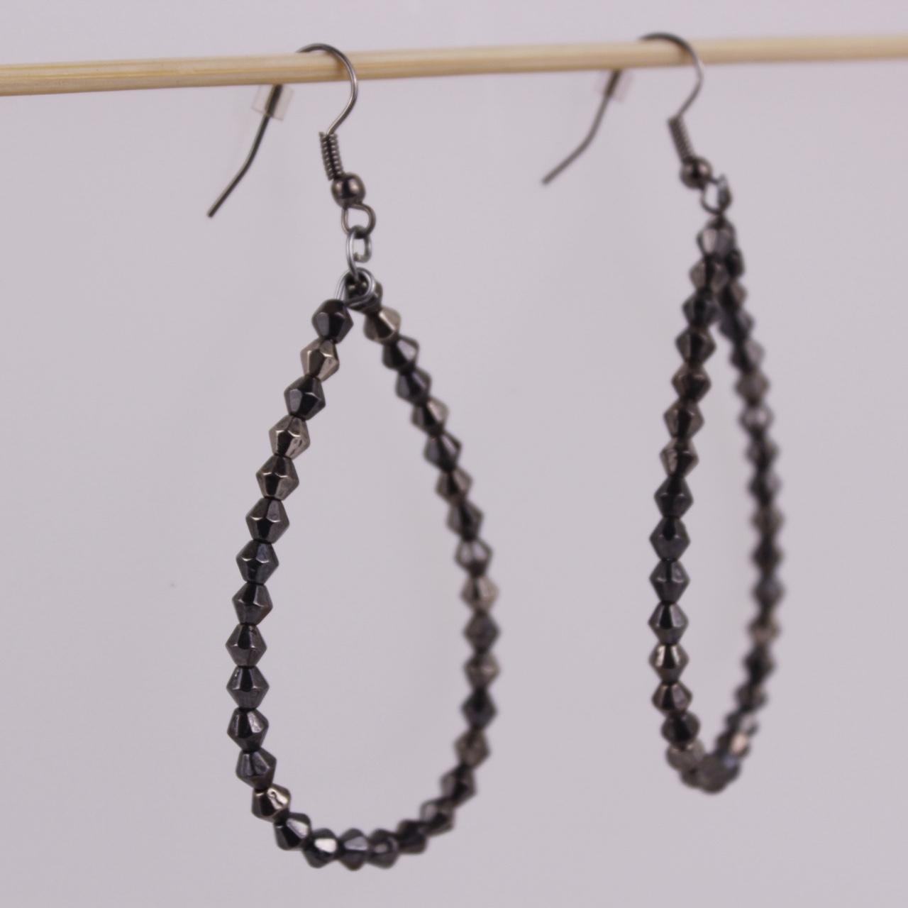 Black Beaded Teardrop Earrings Faceted Jet Dangle Drop Boho Fashion Jewelry  Goo